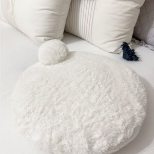 Plush White Round Bunny Tail Cushion